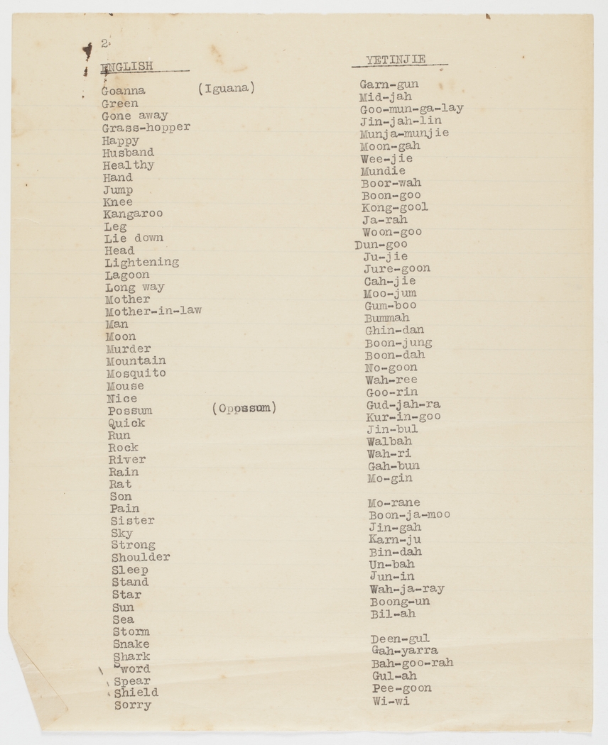 emulering Joseph Banks velstand Aboriginal Australian vocabulary lists with English translation, including  notebook by E. R. B. Gribble, undated | Indigenous Languages