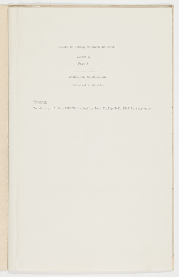 Volume 65 Item 07 : Vocabulary of the Adelaide Tribe by John Philip ...